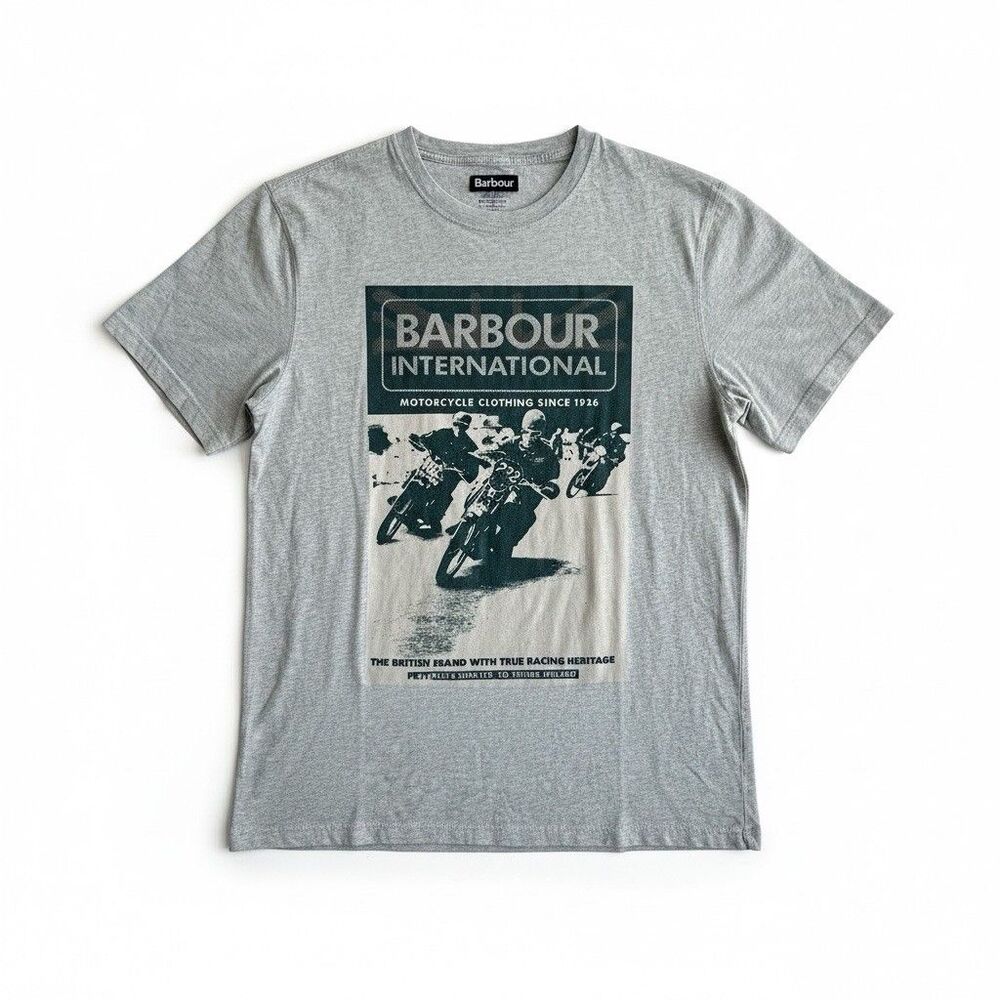 Barbour International T Shirt XL Steve McQueen Collection Motorcycle Men’s Grey